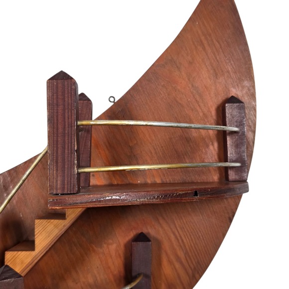 Vintage MCM Hand Made Crescent Moon Stair Step Wood Wall Shelf Celestial Decor - Picture 4 of 13